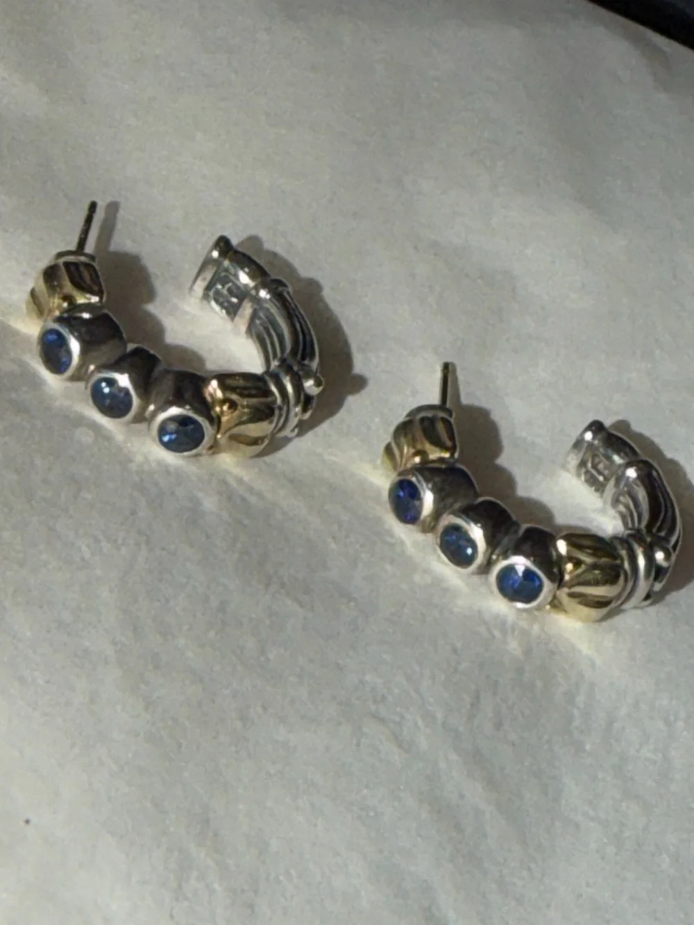 Lagos 18K Gold Silver 925 Blue Topaz Hoop Earrings - Picture 4 of 7